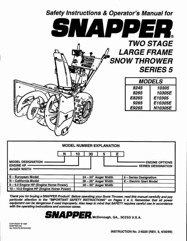 Snapper Snow Blower 10305E-page_pdf